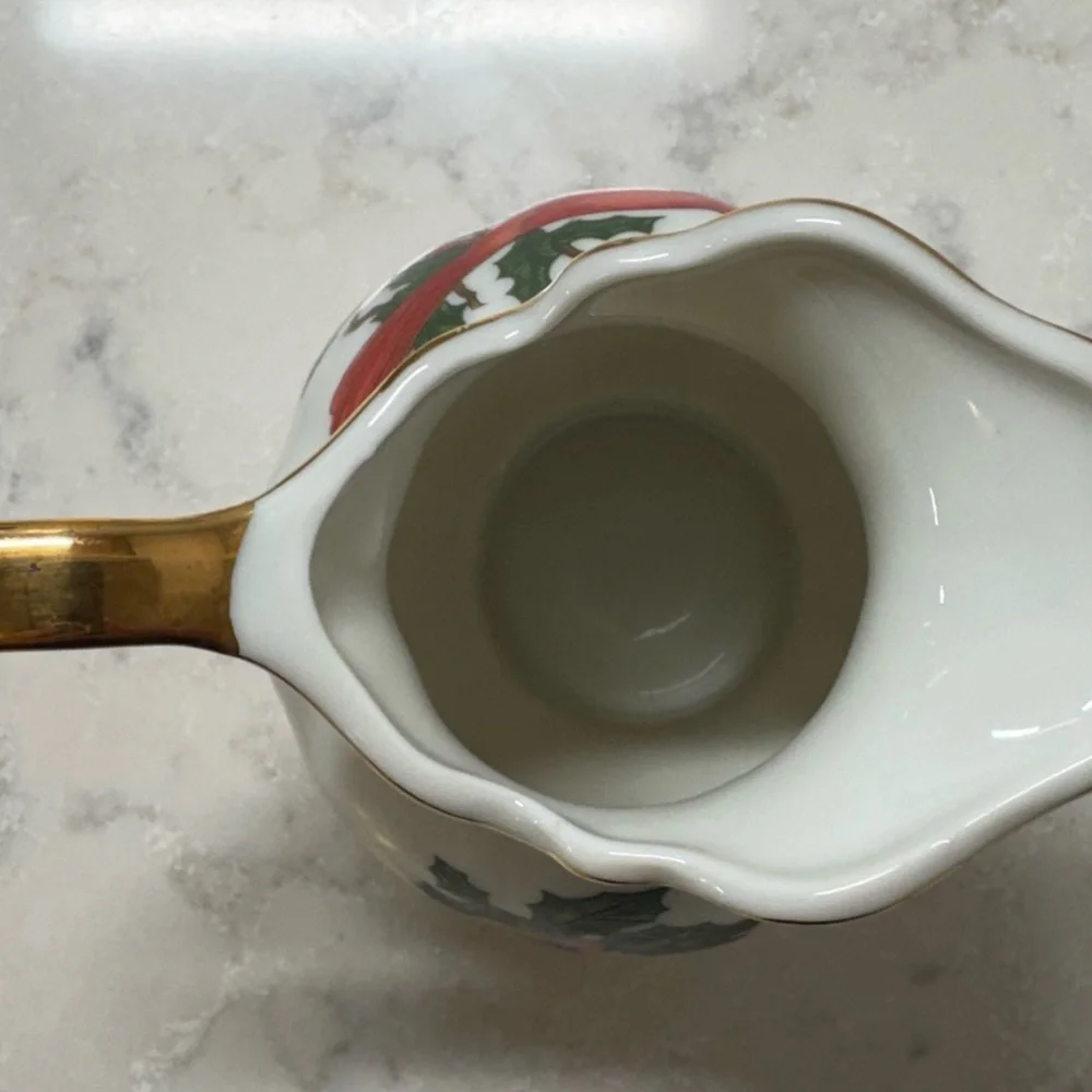 Vintage Lefton White and Gold Porcelain Creamer with Cardinal Christmas